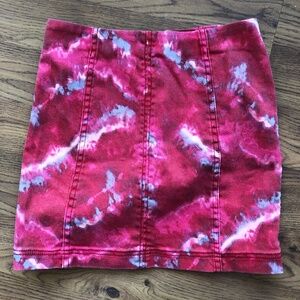 Free People Skirt Tie-Dye Mini Red Cotton Blend Femme Flamingo Flame size 8